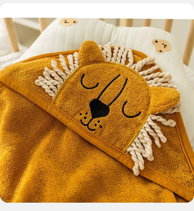 Toalla de baño para bebé, 100% de algodón con capucha, toallas para bebé de  una pieza, manta sólida de león para niños, material infantil, gato