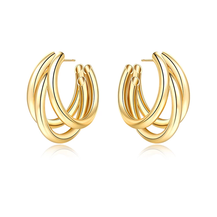 Jiadai Jewellery Factory Оптовая продажа 14-каратного настоящего золота Ювелирные изделия оптом Коренастые серьги-кольца для женщин.