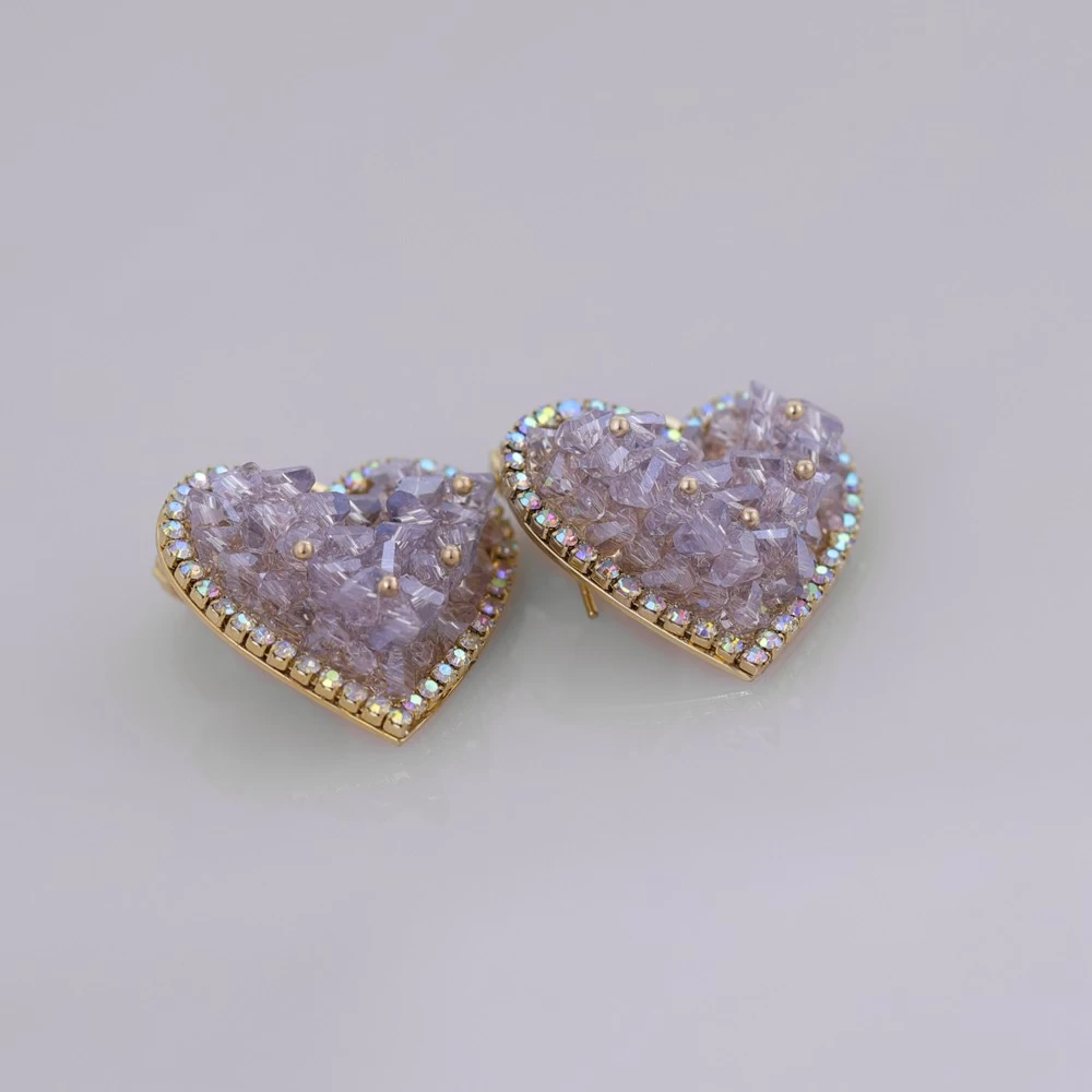 China Purple Rhinestones Heart Shaped Earrings. manufacturer