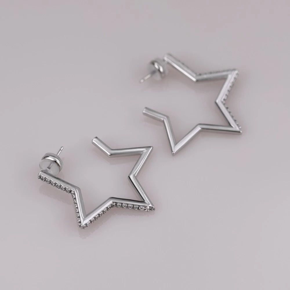Chine Boucles d'oreilles créoles pavées de zircon plaqué rhodium Five Star. fabricant
