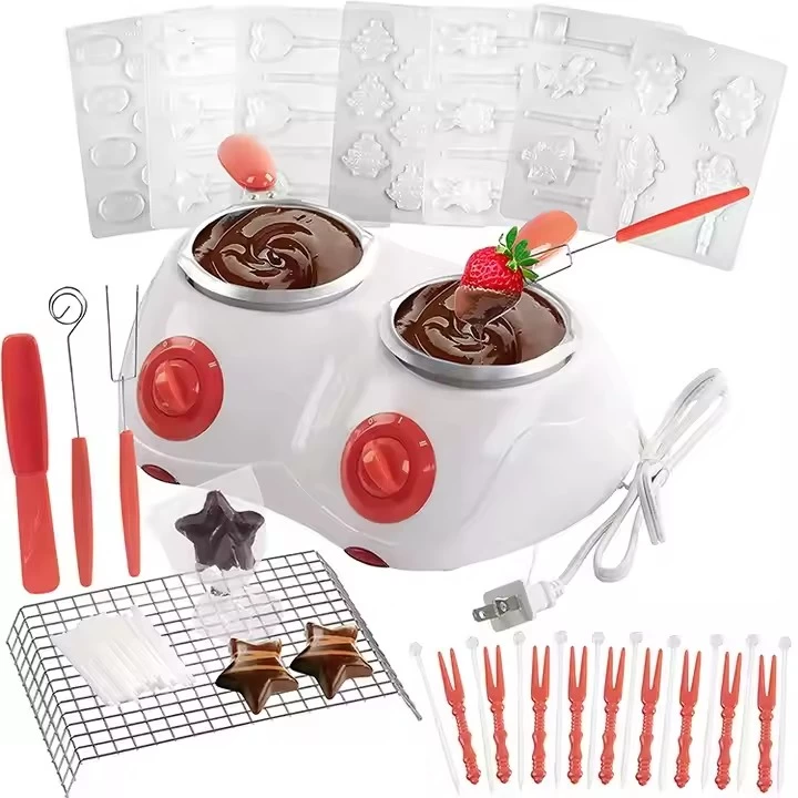 China Chocolate Melting Pot Dual Electric Chocolate Fondue Melting Pot Gift Set Double Cheese Fondue Maker manufacturer