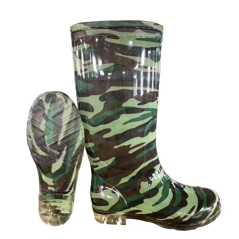 SQ-810 Anti slip waterproof light non safety cheap glitter pvc rain boots camouflage
