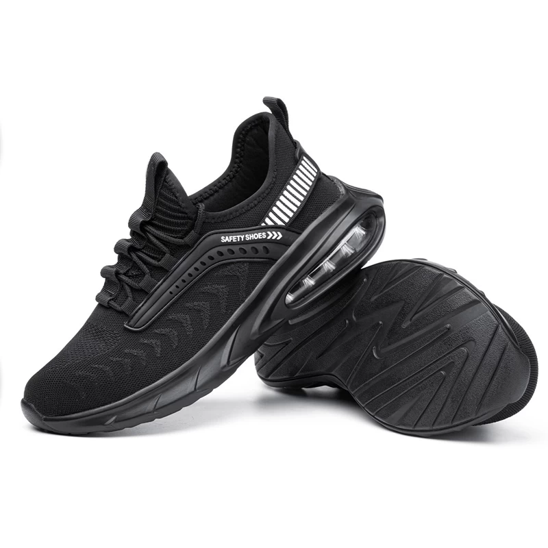 758 Черные амортизирующие кроссовки со стальным носком, устойчивые к проколам, спортивная защитная обувь