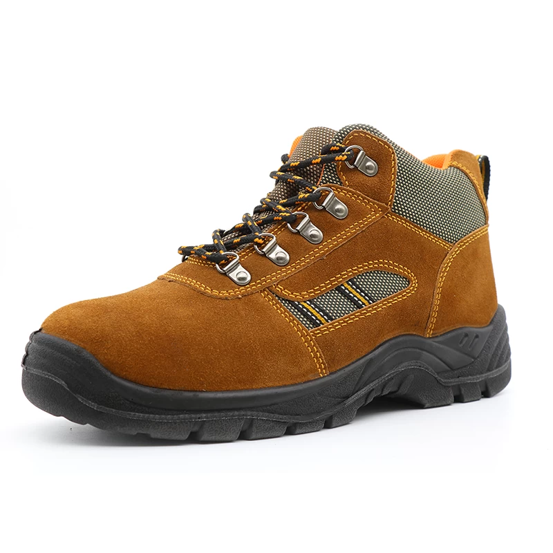 TM207-1 Non-slip dark brown suede leather anti puncture sports safety shoes mid cut steel toe