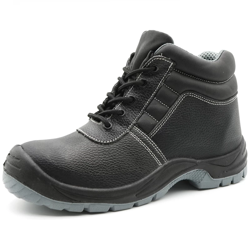 TM002 CE cuir noir anti-dérapant empêcher la perforation prix des chaussures de sécurité à bout en acier large
