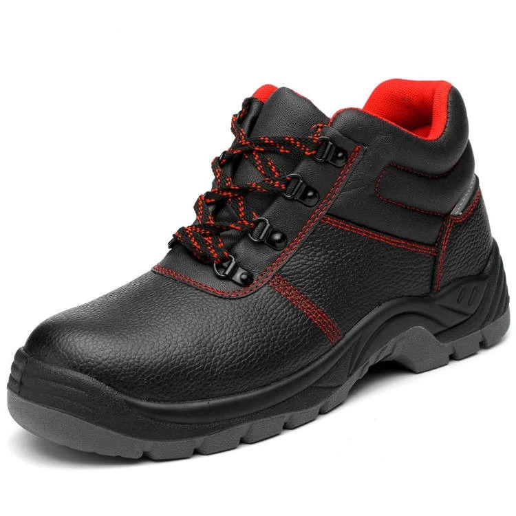 HS623 Black leather anti slip oil proof pu sole middle cut steel toe puncture proof safety boots