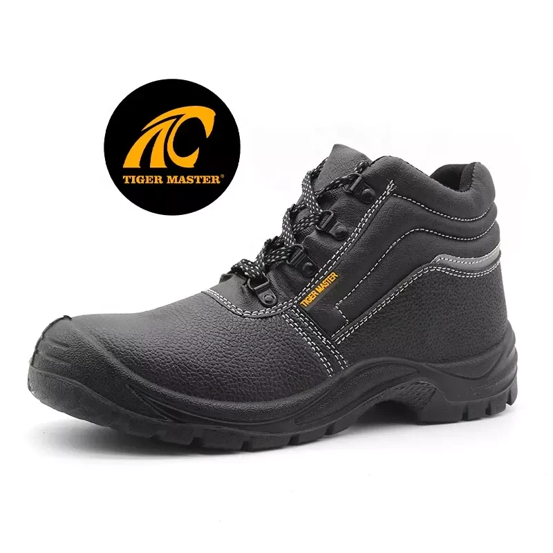 TM058 Black cow leather pu sole steel toe puncture proof cheap industrial safety shoes for men