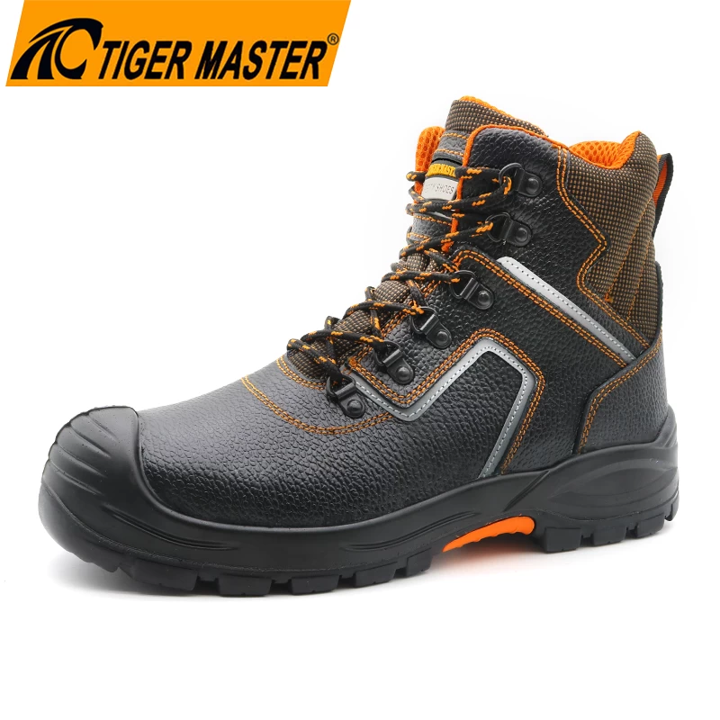 TM116 PU rubber sole black cow leather oil gas industry safety shoes with steel toe