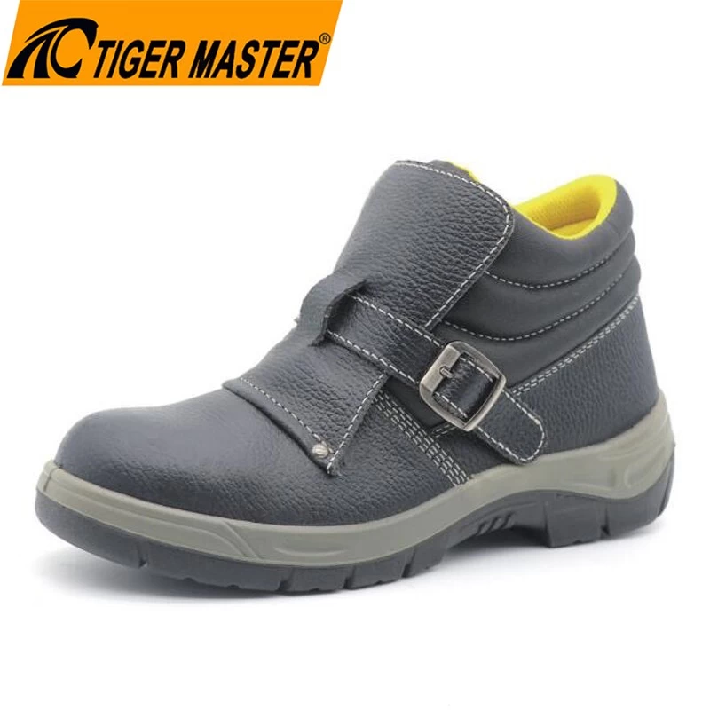 TM041 zapatos de soldadura de seguridad con punta de acero antideslizantes de cuero negro a prueba de pinchazos para soldador