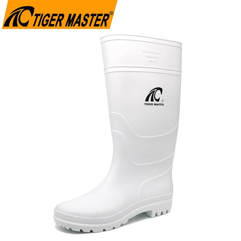 GB01 White waterproof anti slip oil acid resistant non safety pvc rain boots