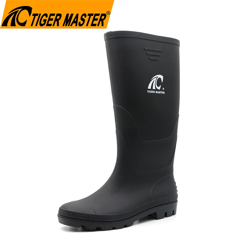 GB02 waterproof oil acid resistant cheap black non safety pvc rain boots for men