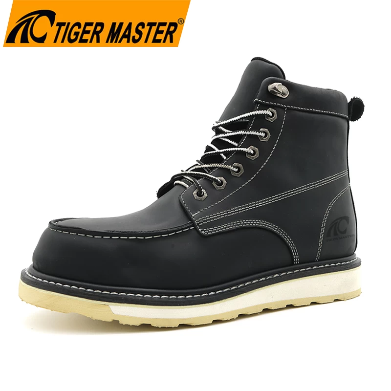 TM161 Anti slip rubber sole genuine leather steel toe goodyear safety shoes waterproof