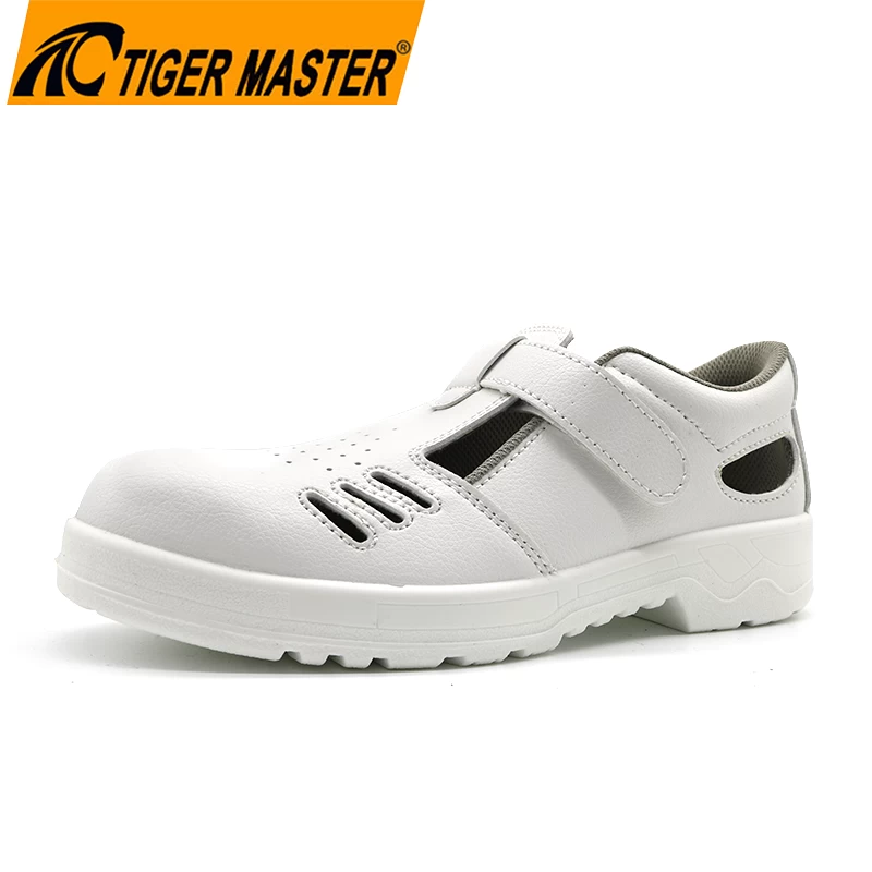 TM075W Zapatos de seguridad de verano para chef de cocina con suela de PU antideslizante blanca con punta de acero