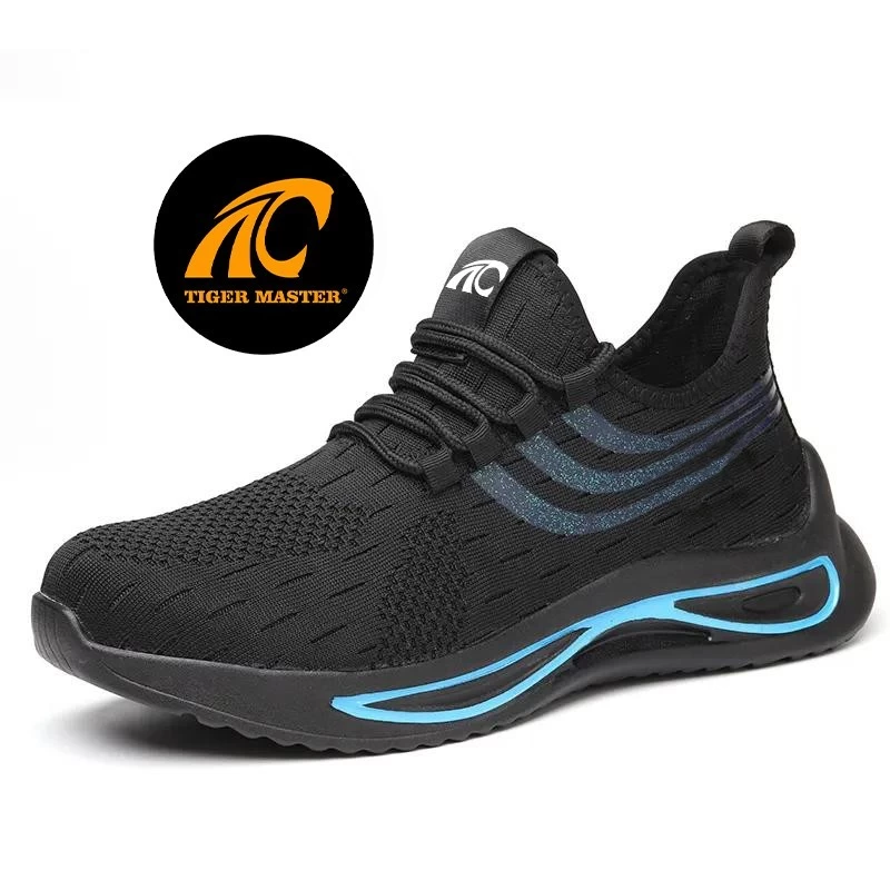 TM3083 Sapatos de segurança esportivos pretos antifuros com biqueira de aço da moda para homens leves