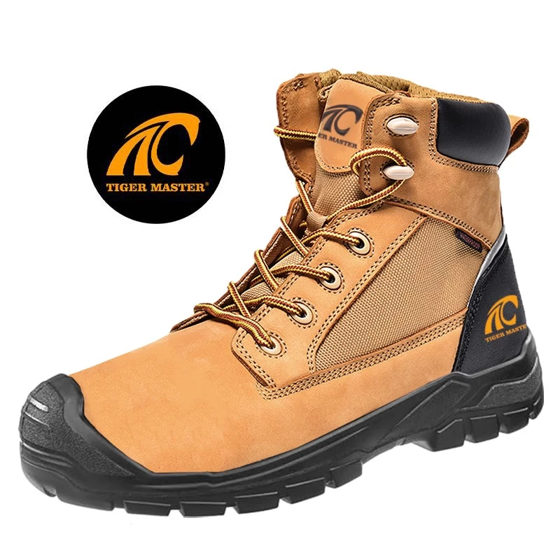 TM173 Nuevas botas de seguridad antideslizantes con punta de acero de cuero nobuck con suela de PU para hombres con cremallera