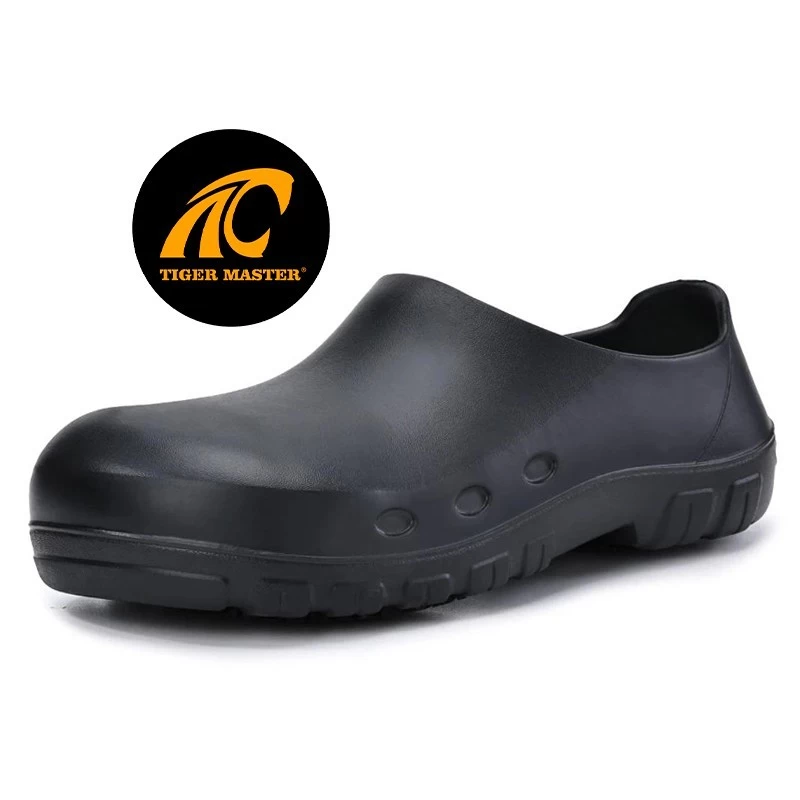 TM3114 Super anti-skid waterproof steel toe EVA kitchen chef shoes black