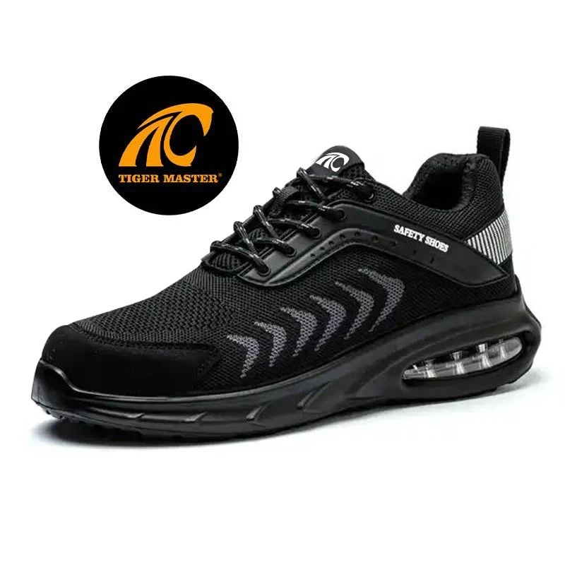 TM3142 Zapatos de seguridad de trabajo transpirables con punta de acero ligeros negros para hombres
