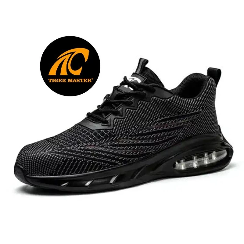 TM3153 Zapatos de seguridad deportivos de moda transpirables con punta de acero negro para trabajo de hombre
