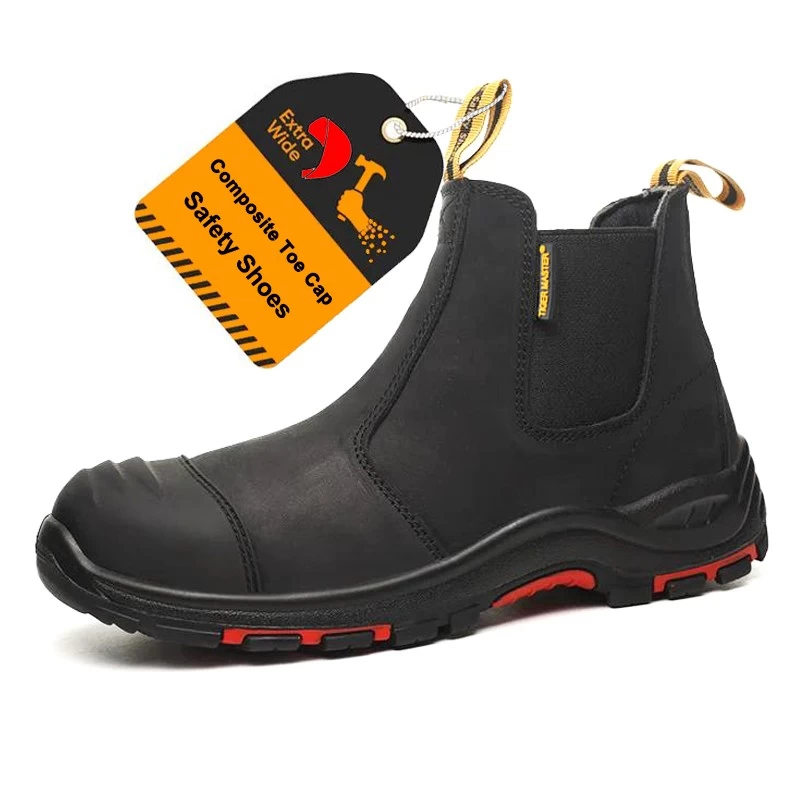 TM117 Sapatos de segurança masculinos de couro nobuck preto com biqueira composta para campo de petróleo sem renda
