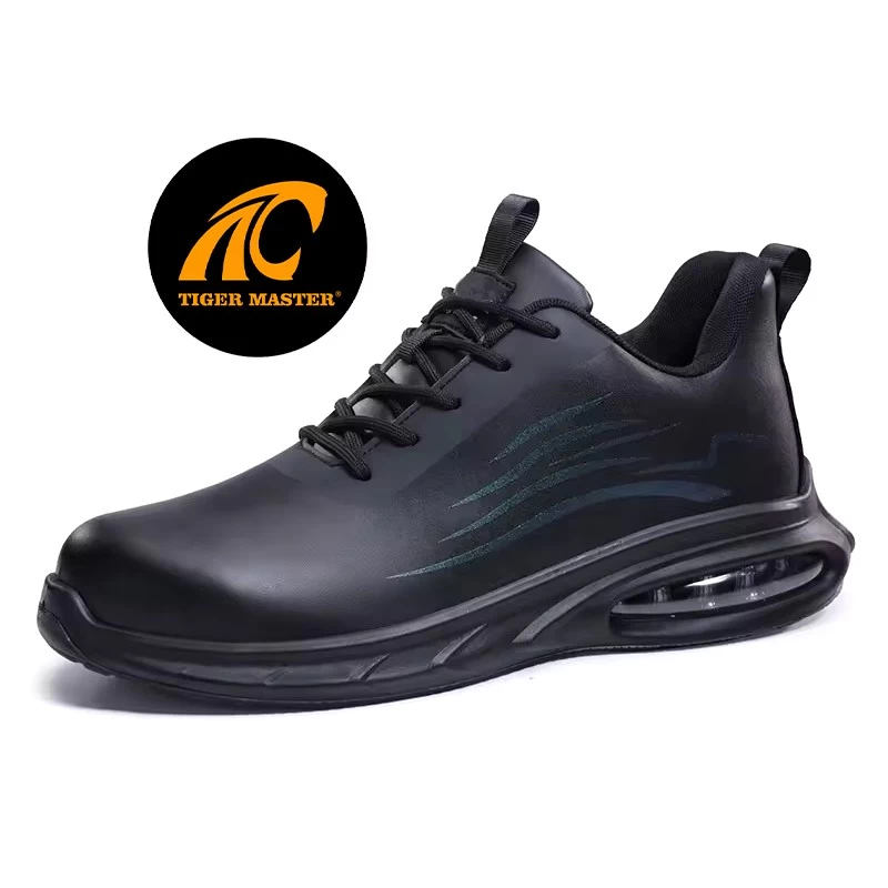 TM3168 Sapatos de segurança industrial com biqueira de aço e couro de microfibra esportivos para homens