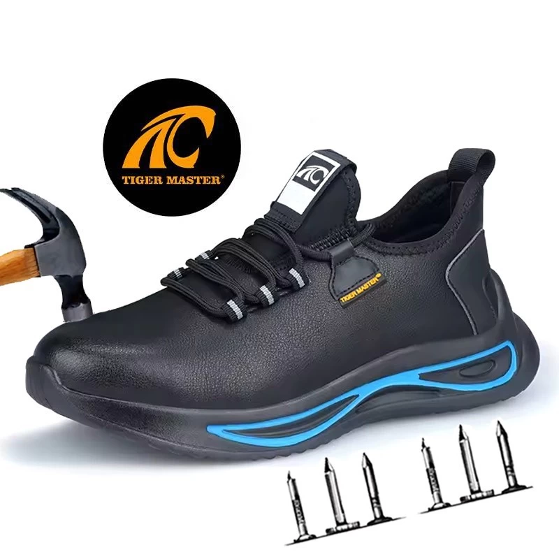 TM3055 Zapatos de seguridad de moda ligeros antigolpes de cuero de microfibra antideslizantes para hombres