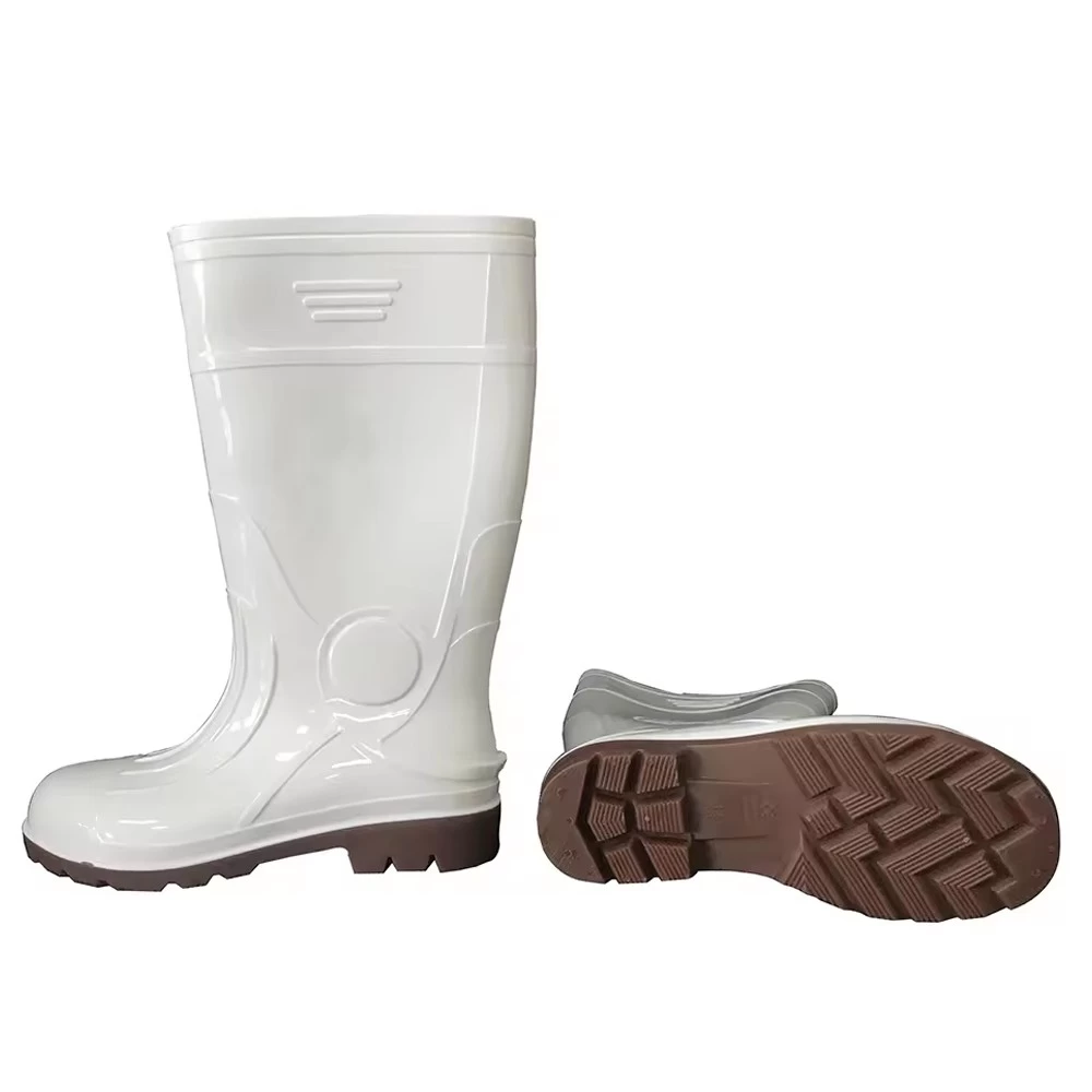 GB07-5 Waterproof anti slip food industry white shiny pvc safety rain boots