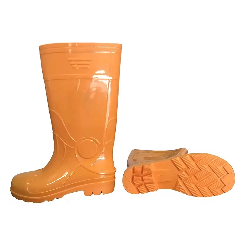 GB07-6 Bottes de pluie de sécurité en PVC brillant antidérapant imperméable orange avec embout en acier