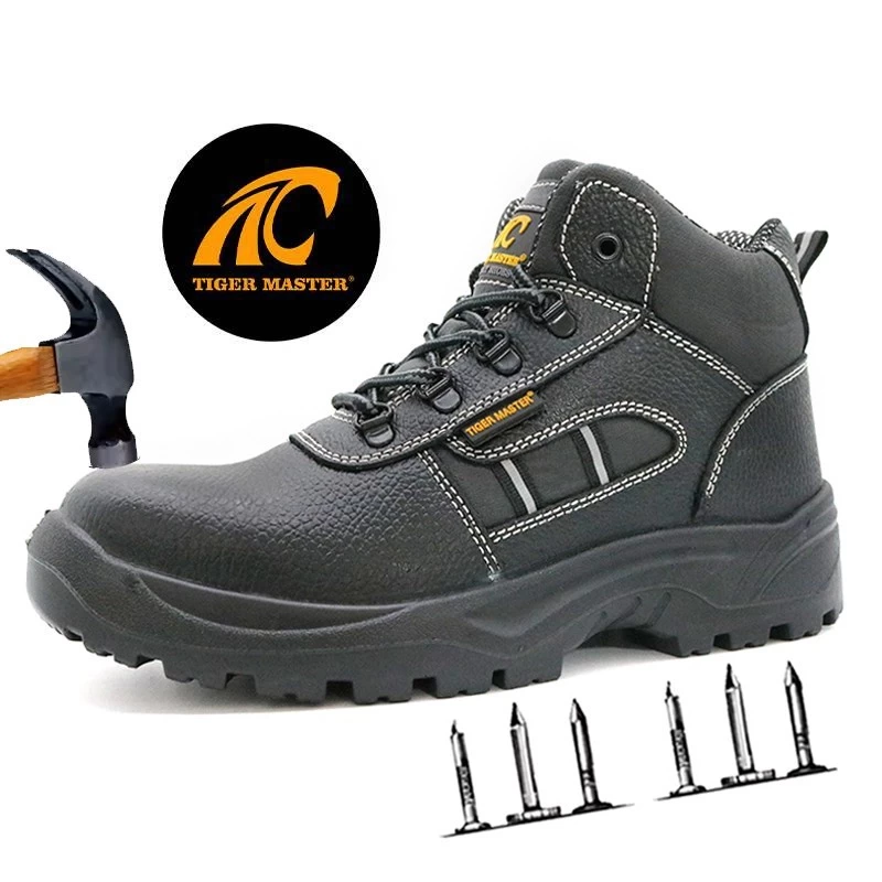 TM039 Zapatos de seguridad industrial de cuero antipinchazos con punta de fibra de vidrio para hombres