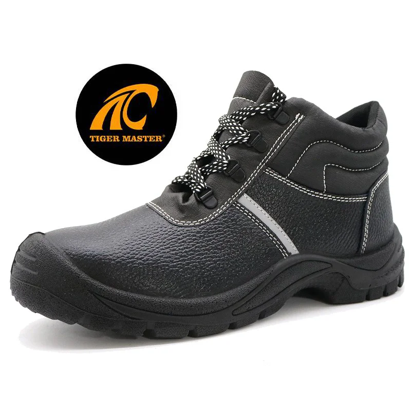 TM3213 Zapatos de seguridad de cuero de precio barato con placa media de acero con punta de acero para hombres