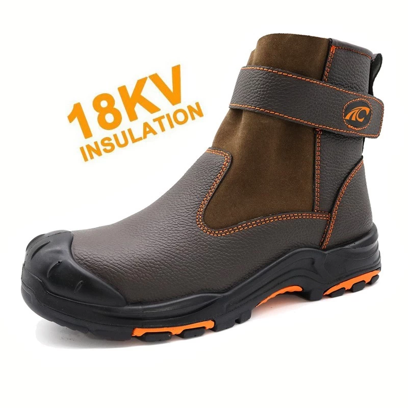 TM3215 Brown fibra de vidro biqueira anti puncture18kv isolamento sapatos de segurança elétrica para soldagem