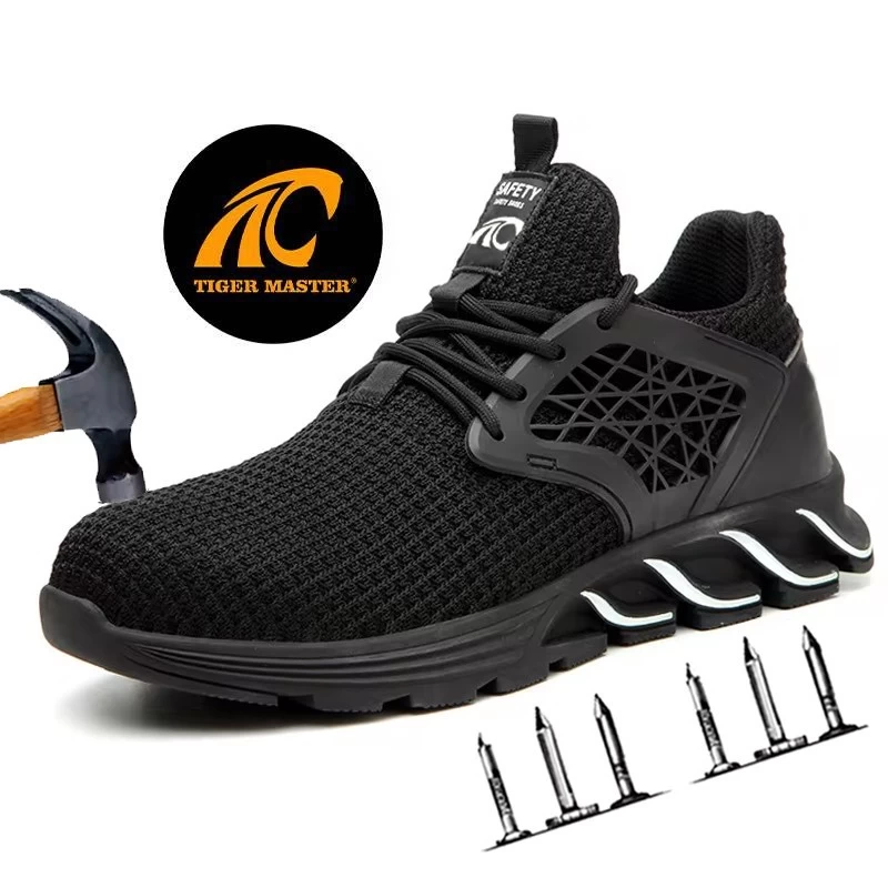TM3216 Black anti puncture breathable sport type safety shoes with steel toe