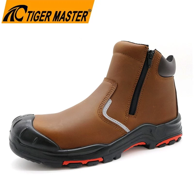 TM106 PU Rubber Sole Fiberglass Toe Safety Boots with Zippers