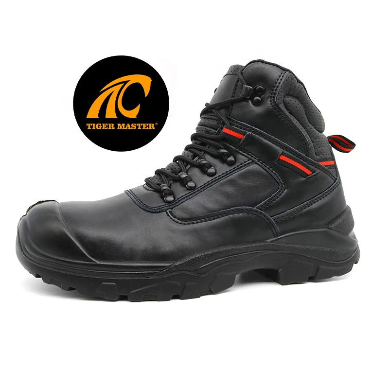TM3378 Black Leather Steel Toe Anti-puncture Industrial Safety Boots Non-slip