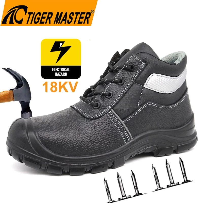 TM059-1 CE & ASTM Electrical 18kv Insulation Fiberglass Toe Safety Shoes Black Leather