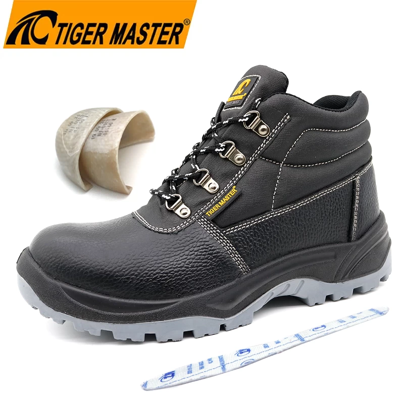 TM008 EU Fiberglass Toe Puncture-proof Black Leather Safety Boots for Industrial