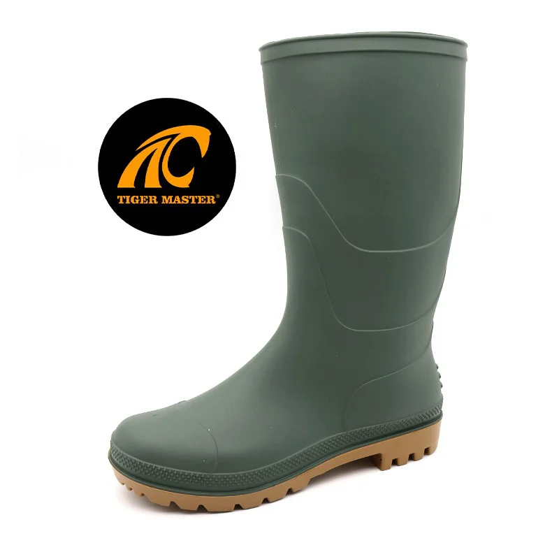GB01 Green Anti-slip Waterproof Non-safety PVC Rain Boots for Gardening