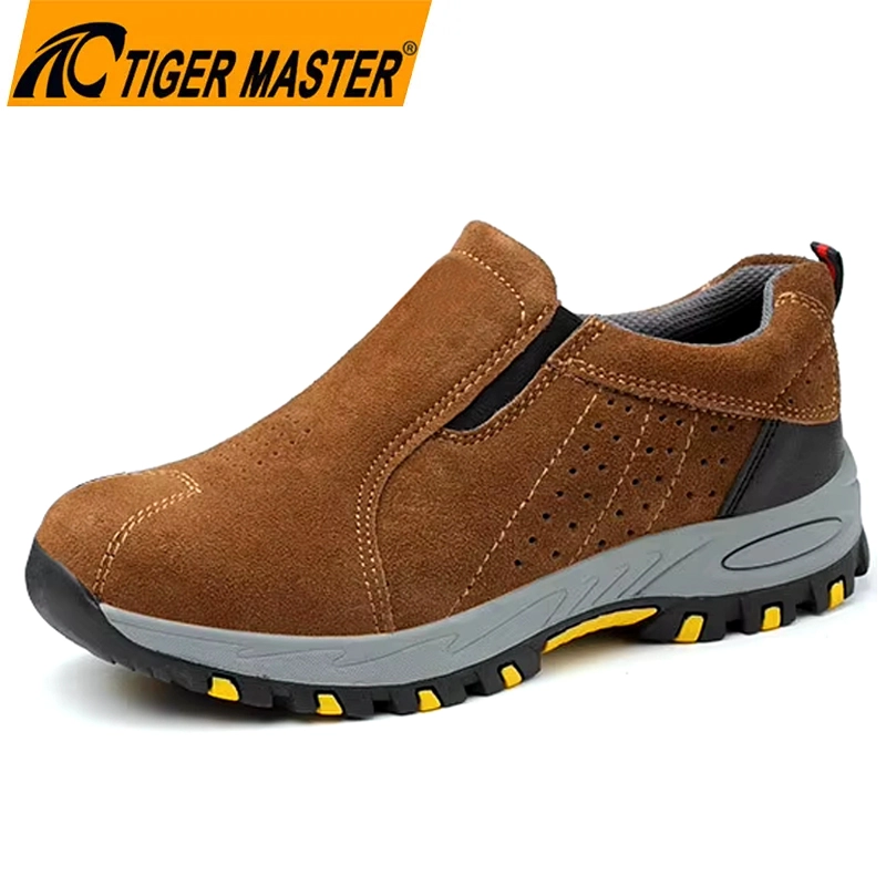 TM3421 Anti-slip Rubber Sole Steel Toe Brown Suede Leather Work Shoes without Laces