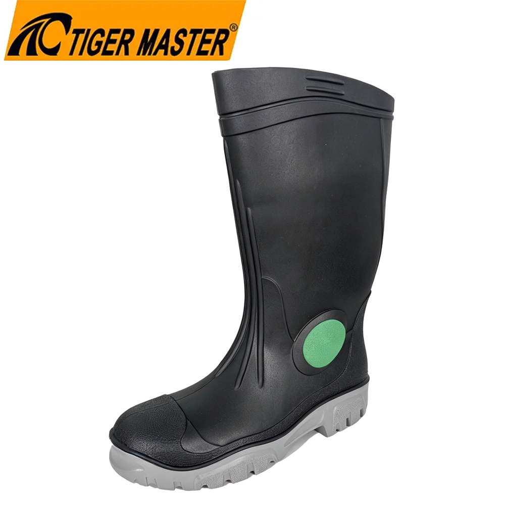 GB39 High Quality Waterproof Steel Toe Anti-puncture PVC Safety Rain Gumboots Black