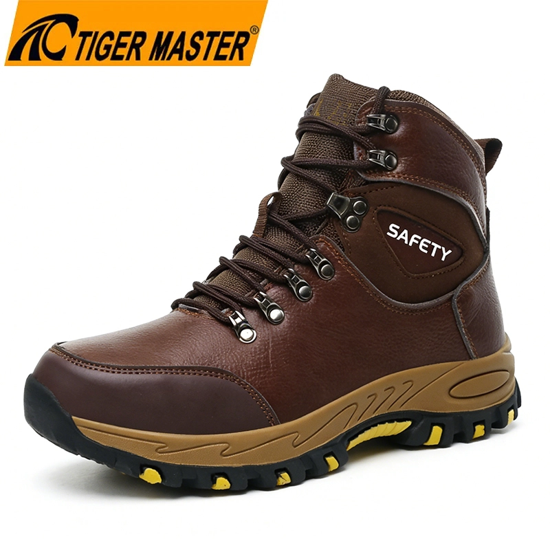 TM3470 Brown Full Grain Leather Safety Boots Fiberglass Toe Anti-puncture Rubber Sole