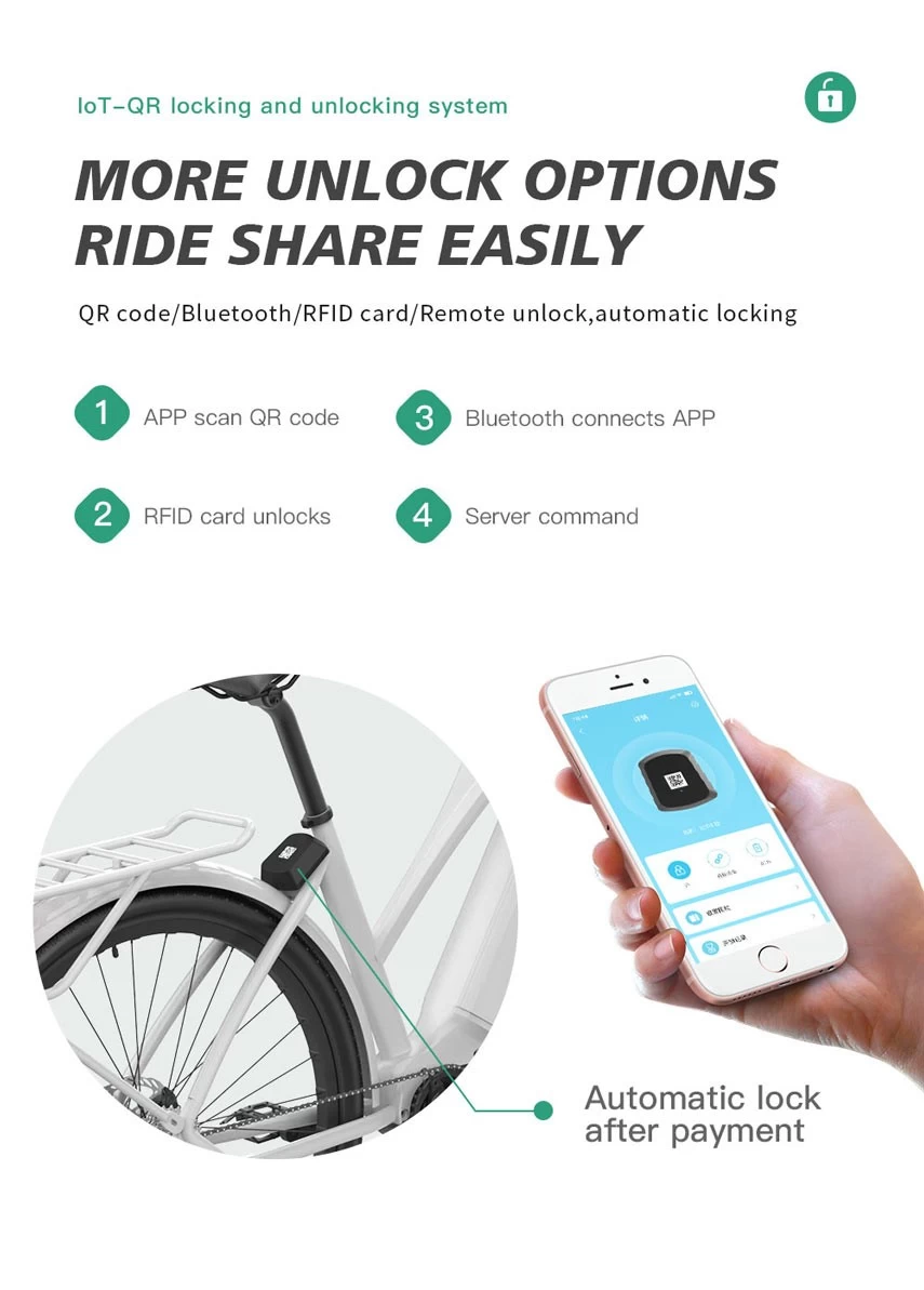 M136 IoT Device Bicycle Sharing System For Rental Bikes E-bikes QR Unlock and Lock With GPS Tracking System