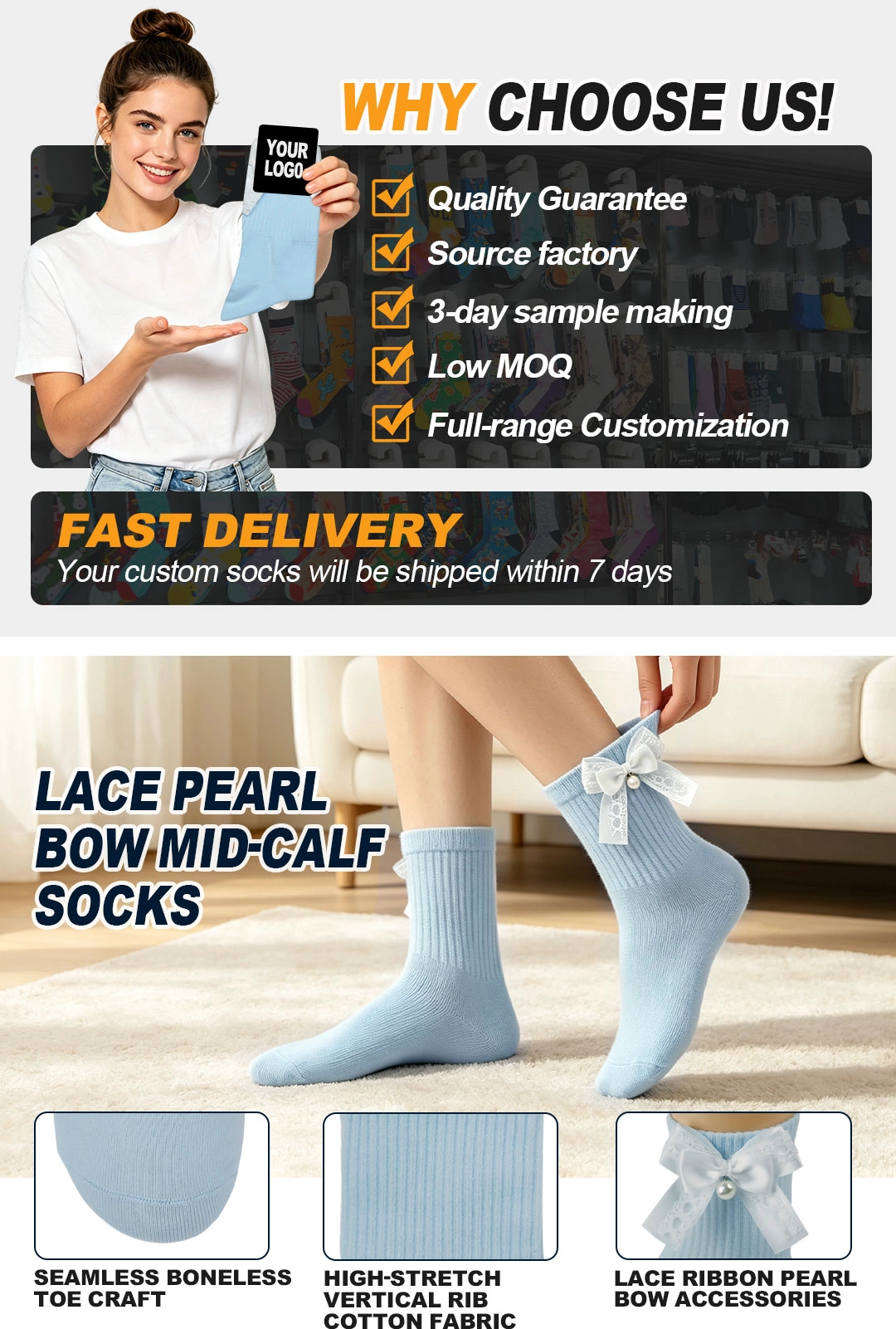 Custom logo 360° print socks low MOQ