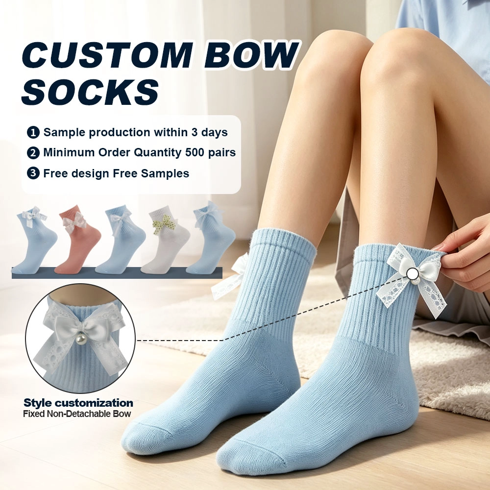 Chine Chaussettes mi-mollet de luxe pour femmes, avec jolis nœuds en dentelle, chaussettes respirantes en tricot fin pour le printemps et l'été quotidien fabricant