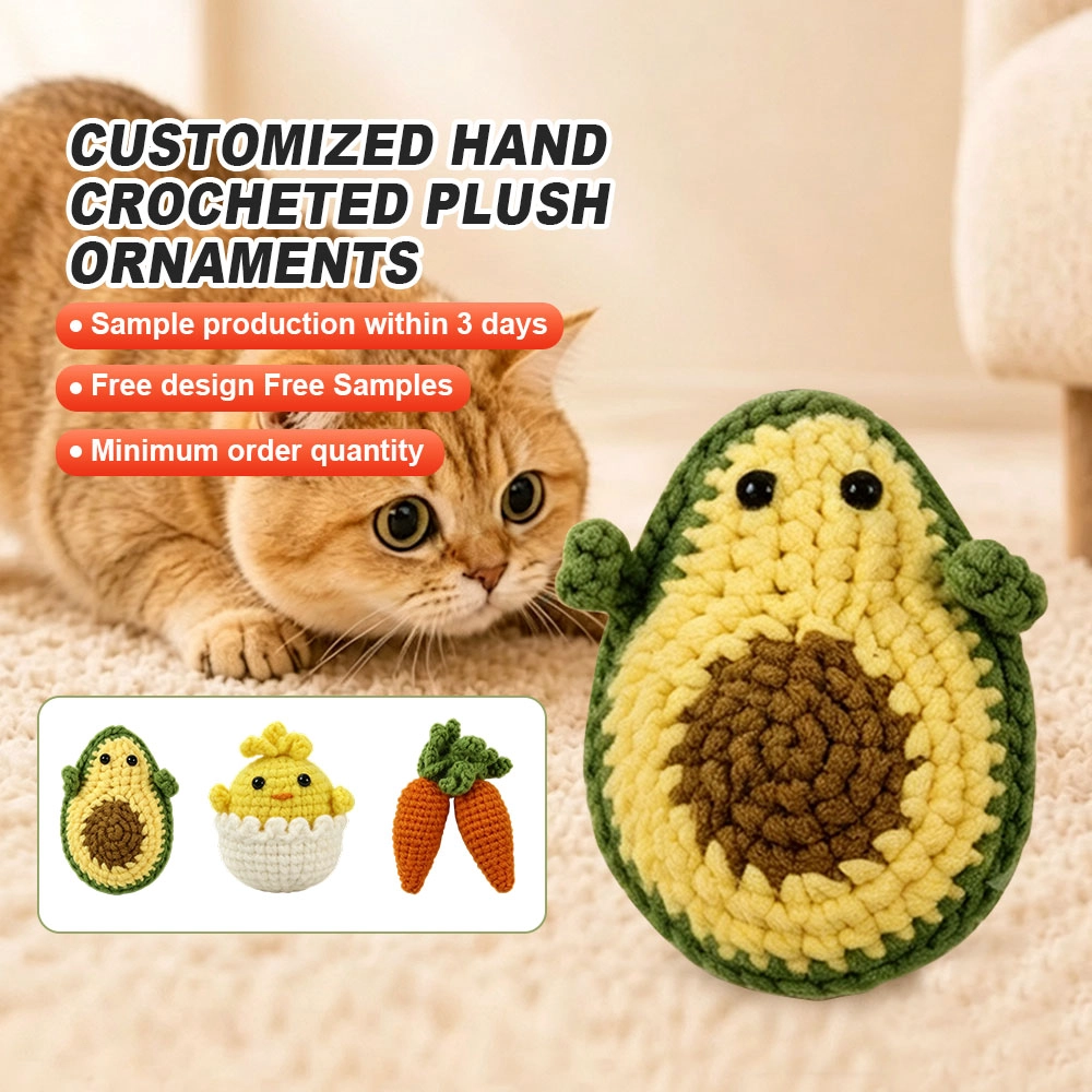 China Custom high-quality cute knitted cartoon animal toys. Hand-crocheted plush cat toys, custom pet toys available for sale. manufacturer