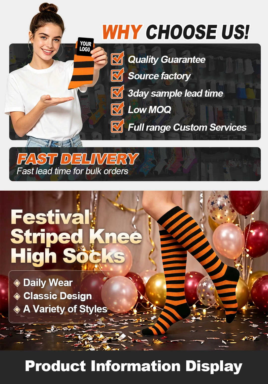 Custom logo 360° print socks low MOQ