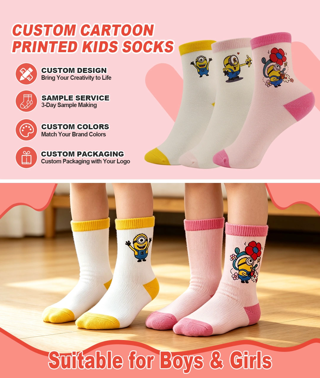Custom logo children socks low price