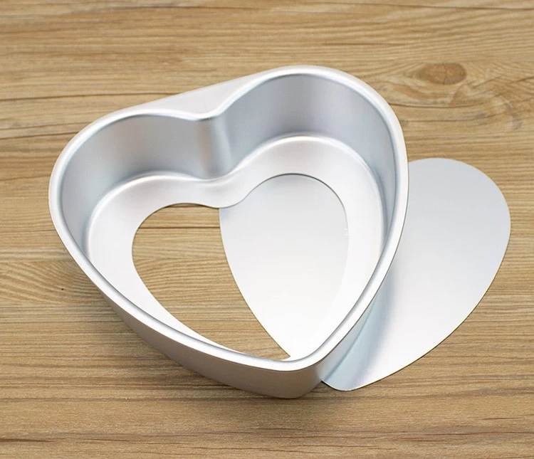 Molde de aleación de aluminio con forma de corazón para repostería,  herramienta de repostería con fondo