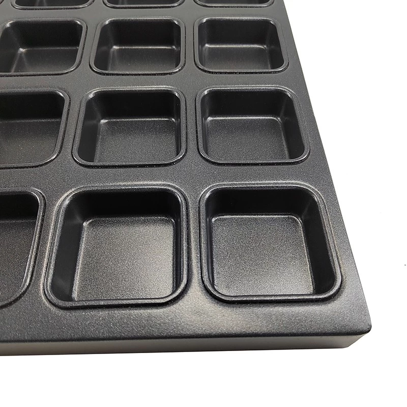 fábrica de moldes cuadrados para cupcakes, bandeja cuadrada para muffins a  granel, fabricante industrial de moldes para muffins