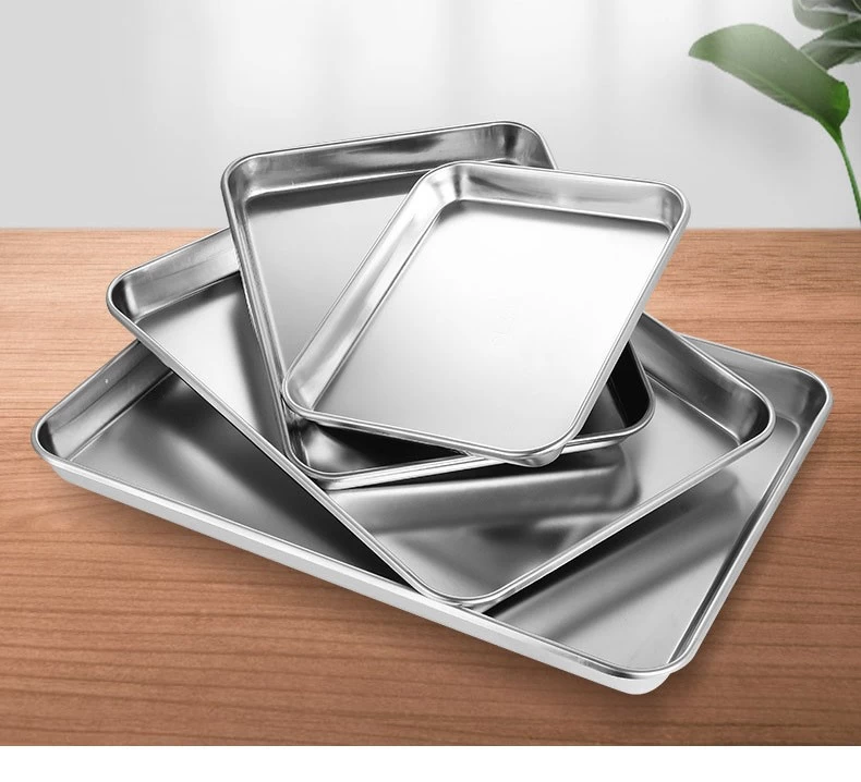 Bandeja de Metal de acero inoxidable para almacenamiento de alimentos,  platos rectangulares poco profundos para servir fruta, utensilios de cocina  para el hogar