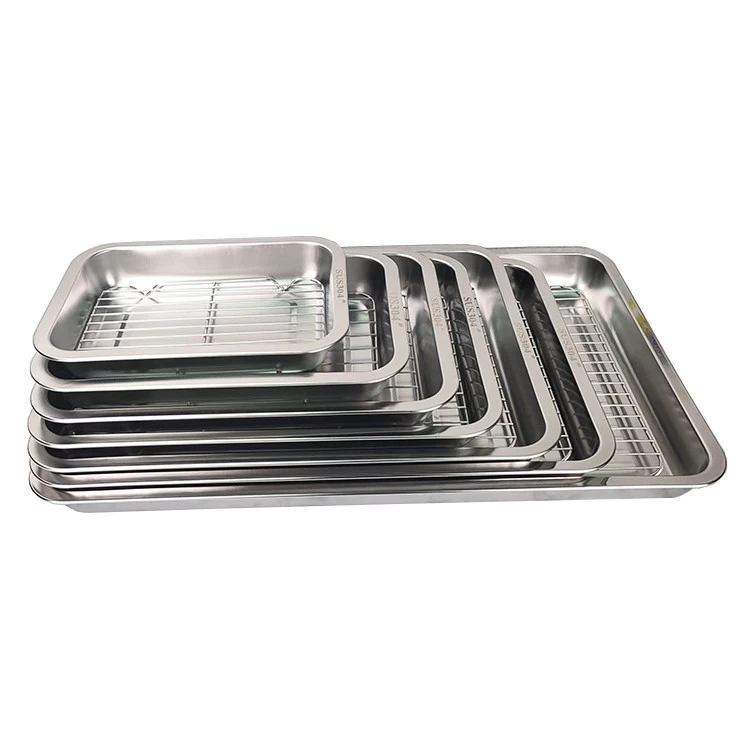 China Rectangular 304 Stainless Steel Tray Baking Sheet Pan with Rack manufacturer