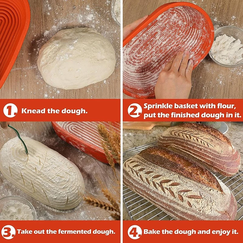 Bread Proofing Basket Set, Silicone Oval Dough Proofing Box